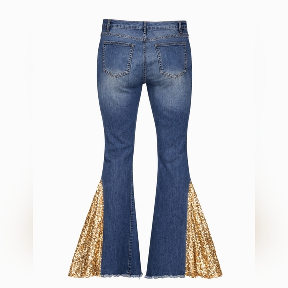 Lucky & Blessed Size 16 Medium Wash Sequin Flared Jeans - Picture 4 of 8